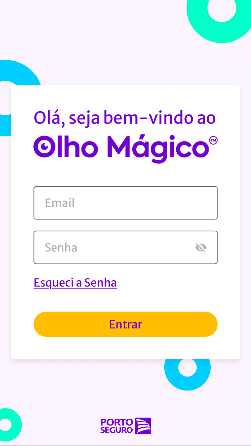 Tela de login do app Olho Mágico